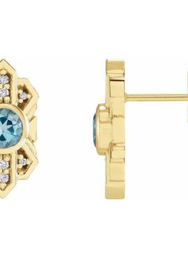14K Rose Gold Natural Aquamarine & .07 CTW Natural Diamond Earrings