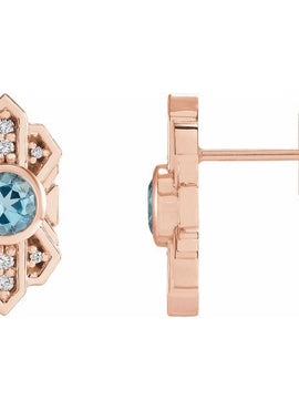 14K Rose Gold Natural Aquamarine & .07 CTW Natural Diamond Earrings