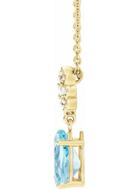 14K White Gold Natural Aquamarine & .08 CTW Natural Diamond Floral-Inspired Pendant