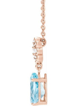 14K White Gold Natural Aquamarine & .08 CTW Natural Diamond Floral-Inspired Pendant
