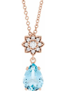 14K White Gold Natural Aquamarine & .08 CTW Natural Diamond Floral-Inspired Pendant