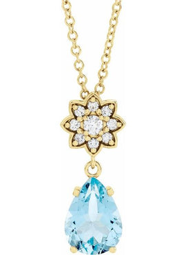 14K White Gold Natural Aquamarine & .08 CTW Natural Diamond Floral-Inspired Pendant