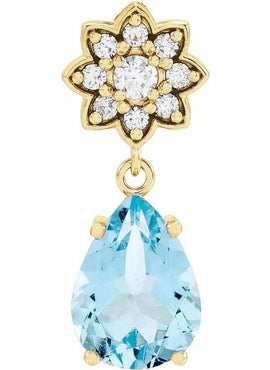 14K White Gold Natural Aquamarine & .08 CTW Natural Diamond Floral-Inspired Pendant