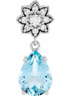 14K White Gold Natural Aquamarine & .08 CTW Natural Diamond Floral-Inspired Pendant