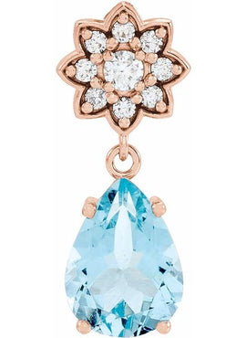 14K White Gold Natural Aquamarine & .08 CTW Natural Diamond Floral-Inspired Pendant