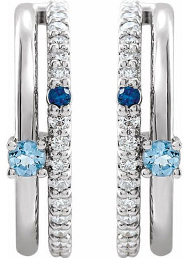 Platinum Natural Multi-Gemstone & 1/5 CTW Natural Diamond Hoop Earrings