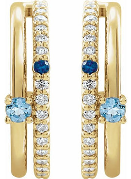 Platinum Natural Multi-Gemstone & 1/5 CTW Natural Diamond Hoop Earrings