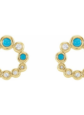 14K Yellow Gold Natural Turquoise & 1/8 CTW Natural Diamond Earrings