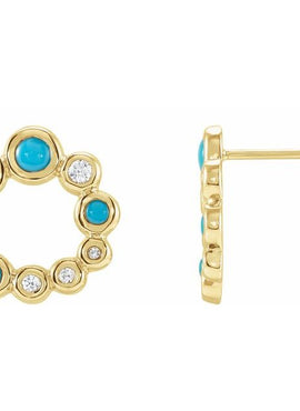 14K Yellow Gold Natural Turquoise & 1/8 CTW Natural Diamond Earrings