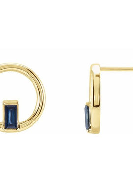 Sterling Silver Natural Blue Sapphire Circle Earrings