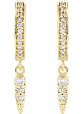 14K Yellow Gold 1/5 CTW Natural Diamond Hinged Hoop Spike Earrings