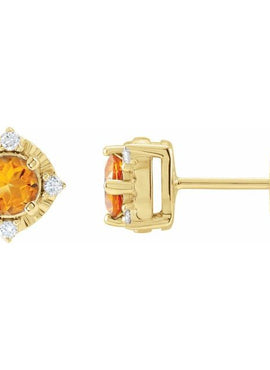 14K Yellow Gold Natural Mozambique Garnet & .08 CTW Natural Diamond Halo-Style Earrings