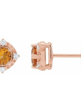 14K Yellow Gold Natural Mozambique Garnet & .08 CTW Natural Diamond Halo-Style Earrings