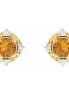14K Yellow Gold Natural Mozambique Garnet & .08 CTW Natural Diamond Halo-Style Earrings