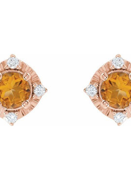 14K Yellow Gold Natural Mozambique Garnet & .08 CTW Natural Diamond Halo-Style Earrings