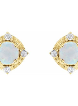 14K Yellow Gold Natural Mozambique Garnet & .08 CTW Natural Diamond Halo-Style Earrings