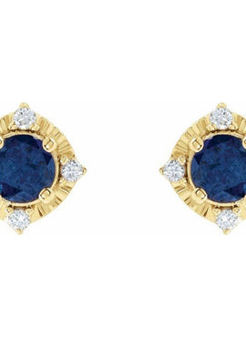 14K Yellow Gold Natural Mozambique Garnet & .08 CTW Natural Diamond Halo-Style Earrings