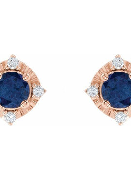 14K Yellow Gold Natural Mozambique Garnet & .08 CTW Natural Diamond Halo-Style Earrings
