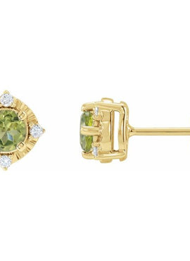 14K Yellow Gold Natural Mozambique Garnet & .08 CTW Natural Diamond Halo-Style Earrings