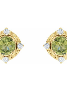 14K Yellow Gold Natural Mozambique Garnet & .08 CTW Natural Diamond Halo-Style Earrings