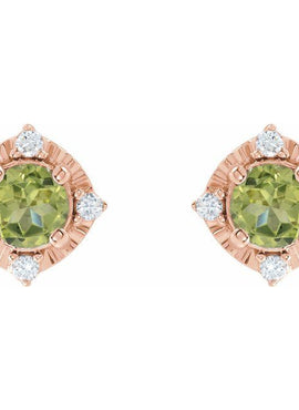 14K Yellow Gold Natural Mozambique Garnet & .08 CTW Natural Diamond Halo-Style Earrings