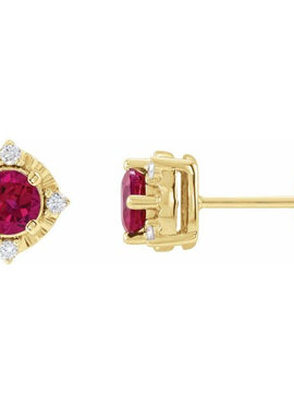 14K Yellow Gold Natural Mozambique Garnet & .08 CTW Natural Diamond Halo-Style Earrings