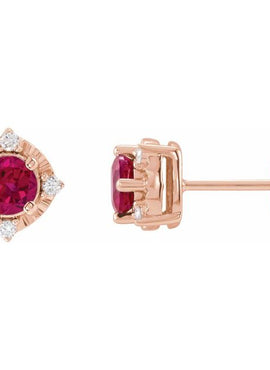 14K Yellow Gold Natural Mozambique Garnet & .08 CTW Natural Diamond Halo-Style Earrings