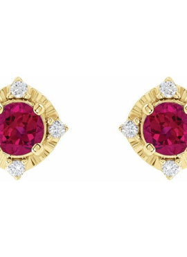 14K Yellow Gold Natural Mozambique Garnet & .08 CTW Natural Diamond Halo-Style Earrings