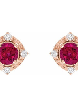 14K Yellow Gold Natural Mozambique Garnet & .08 CTW Natural Diamond Halo-Style Earrings