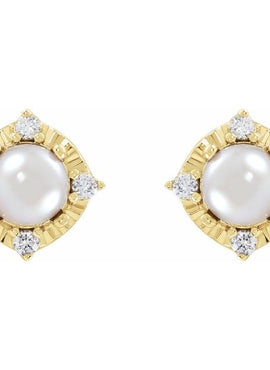 14K Yellow Gold Natural Mozambique Garnet & .08 CTW Natural Diamond Halo-Style Earrings