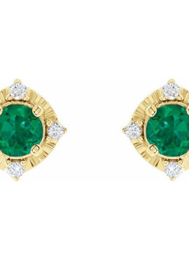 14K Yellow Gold Natural Mozambique Garnet & .08 CTW Natural Diamond Halo-Style Earrings