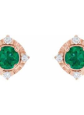 14K Yellow Gold Natural Mozambique Garnet & .08 CTW Natural Diamond Halo-Style Earrings
