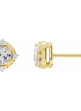 14K Yellow Gold Natural Mozambique Garnet & .08 CTW Natural Diamond Halo-Style Earrings