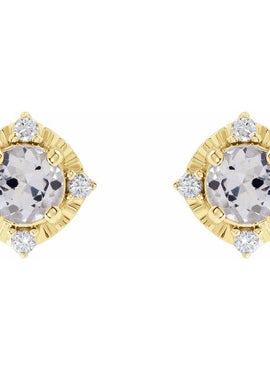 14K Yellow Gold Natural Mozambique Garnet & .08 CTW Natural Diamond Halo-Style Earrings