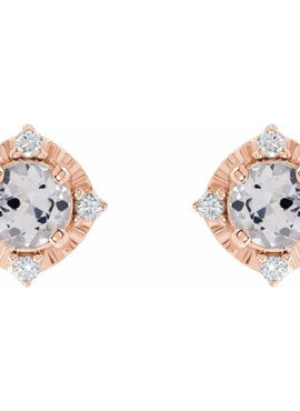 14K Yellow Gold Natural Mozambique Garnet & .08 CTW Natural Diamond Halo-Style Earrings
