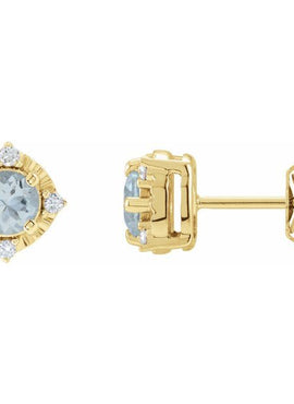 14K Yellow Gold Natural Mozambique Garnet & .08 CTW Natural Diamond Halo-Style Earrings
