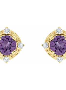 14K Yellow Gold Natural Mozambique Garnet & .08 CTW Natural Diamond Halo-Style Earrings
