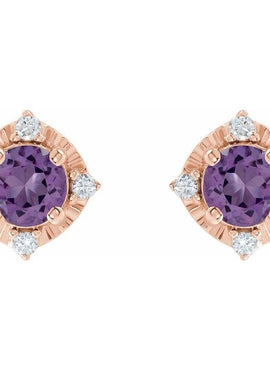 14K Yellow Gold Natural Mozambique Garnet & .08 CTW Natural Diamond Halo-Style Earrings
