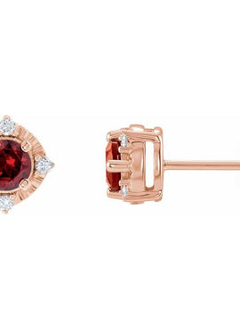14K Yellow Gold Natural Mozambique Garnet & .08 CTW Natural Diamond Halo-Style Earrings