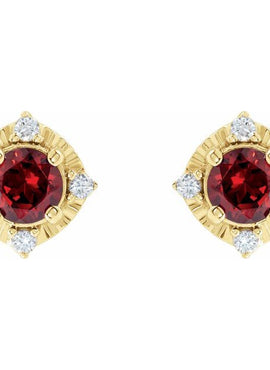 14K Yellow Gold Natural Mozambique Garnet & .08 CTW Natural Diamond Halo-Style Earrings