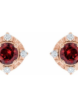14K Yellow Gold Natural Mozambique Garnet & .08 CTW Natural Diamond Halo-Style Earrings