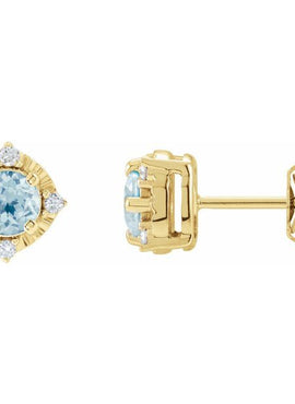 14K Yellow Gold Natural Mozambique Garnet & .08 CTW Natural Diamond Halo-Style Earrings