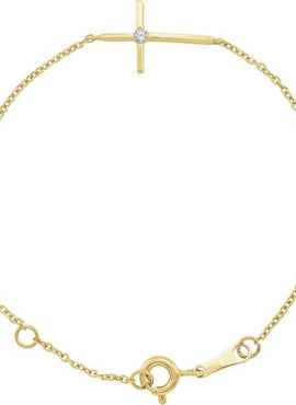 14K Yellow Gold Imitation White Cubic Zirconia Sideways Youth Cross 5 1/2