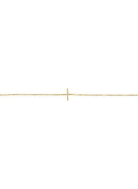 14K Yellow Gold Imitation White Cubic Zirconia Sideways Youth Cross 5 1/2