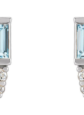 Platinum Natural Blue Sapphire & .03 CTW Natural Diamond Bar Earrings