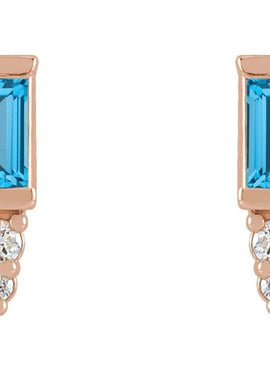 Platinum Natural Blue Sapphire & .03 CTW Natural Diamond Bar Earrings