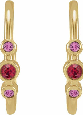 14K Rose Gold Natural Ruby & Natural Pink Sapphire Bezel-Set Hoop Earrings