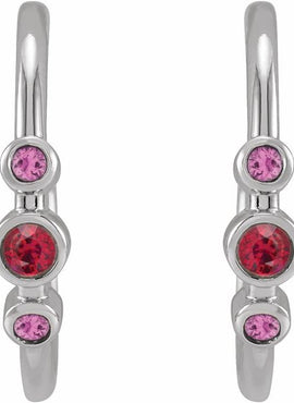 14K Rose Gold Natural Ruby & Natural Pink Sapphire Bezel-Set Hoop Earrings