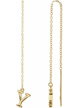 14K Yellow Gold Single Initial A Chain Earring