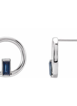 Sterling Silver Natural Blue Sapphire Circle Earrings